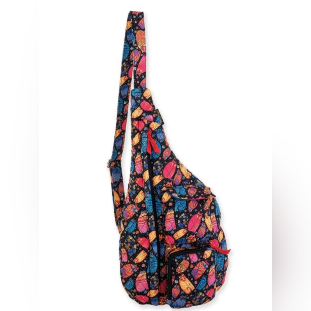 Laurel Burch Multi Feline Cats Quilted Cotton Sling Tote Bag